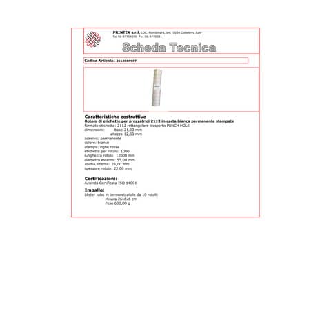 Rotolo da 1200 etichette per prezzatrice Printex rettangolari 21x12 mm bianco/rosso permanenti conf. 10 rotoli